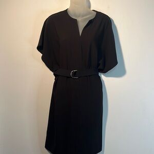 Forever 21 Minimalist Black Belted Midi Dress Kimono Sleeve Office to Evening